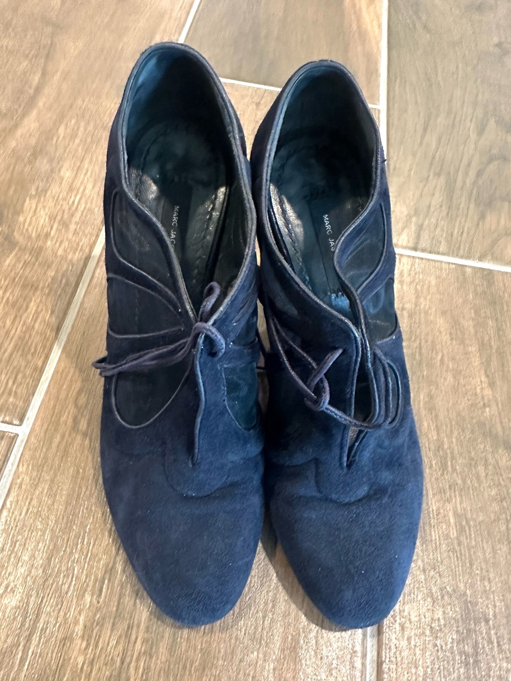 Marc Jacobs Navy Suede Lace-Up Ankle Booties